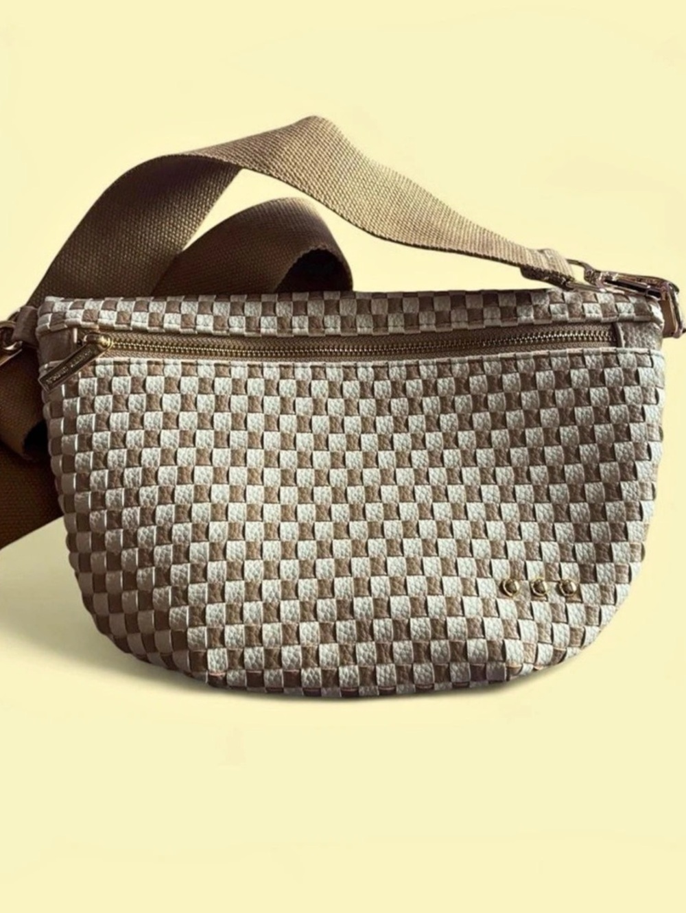 P.S. Woven Checkered Crossbody Bag in Brown & Gray
